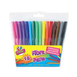 16 Fine Tip Fibre Colouring Pens